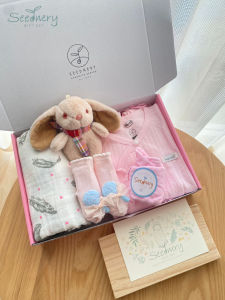 Seednery Newborn Baby Girl Pink Jumpsuit Bunny Gift Set | Baby Clothes Pink Jumpsuit Bunny Cute Giftbox for baby 3-6m 6-9m