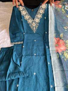 Women Kurti Pent Dupatta Set Teal Size S-3XL (Custom Available)