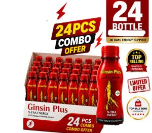Ginsin-Plus X-TRA Energy Juice Halal 100 ml 24 Bottle Combo Offer 30 Days Energy Support 100% Natural Ginseng Extract
