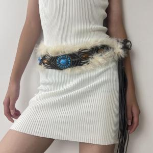 Fashion Woven Rope Belt Crochet Travel Waiststrap Waist Ornament Accessories Ethnic Turquoise Belt for Women Daily Use