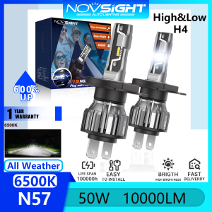 Novsight N57 H4 LED Headlight Bulb 6500K White Super Bright LED Lights for Car Motorcycle High/Low Beam Fog Light 50W 10000LM Plug&Play 2Pcs Free Shipping