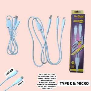 V113 KABEL DATA 2IN1 2CABANG USB TYPE C  TIPE MICRO KABEL CAS CASAN SUPPORT SUPER FAST CHARGING CABL