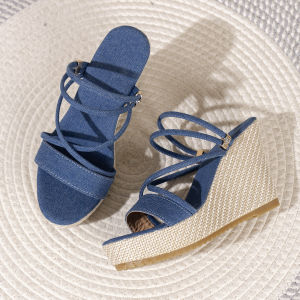 [Free Shipping] New Summer Korean-Style Sandals: Wedge-Heeled Waterproof Platform Sandals Elegant High-Heeled Sandals With A Thick Sole And Versatile Two-Way Sandals