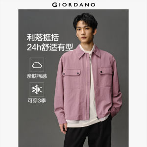Giordano Men Woven Shirt Jacket with Lapel Cargo Pockets & Brand Embroidery Free Shipping 12045008