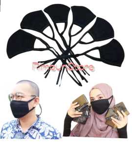 Masker Kain 3 Lapis Tali Panjang Pria Wanita / Khusus Hitam Anti Debu dan Virus / Masker Polos Bisa Dicuci Ulang / Masker Bahan Premium