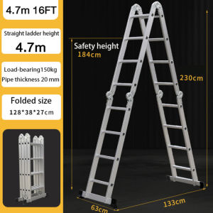 Ladder Aluminum Alloy Multi-purpose Thickened Ladder 12/16/20FT Heavy Duty Foldable Extension Ladder