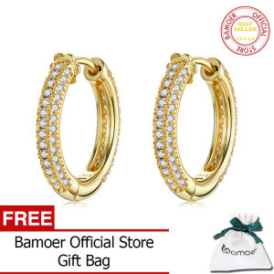 BAMOER ห่วงหู925เงินสเตอร์ลิงหรูหราต่างหูแบบห่วงสำหรับงานแต่งงานเครื่องประดับสำหรับหมั้นเครื่องประดับของขวัญอุปกรณ์เสริม BSE300