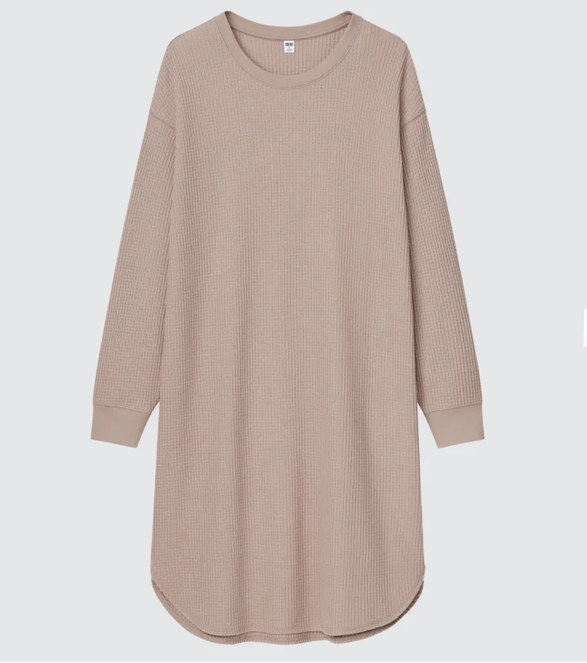 fitted lace wedding dress Keyhole Cable Waffle Knit Blend Cut-Out Round Neck Long Sleeve Mini Sweater Dress Tan / L main image 1