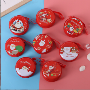 Christmas Coin Purse Round Xmas Decoration Party Gift Coin Purse with Zipper Gift Storage Bag Package Box