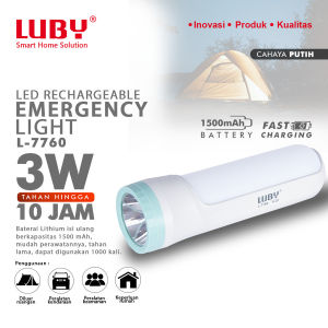 Luby Lampu Emergency LED L-7760 3W + 20 LED SMD Super Terang Rechargeable Tahan Hingga 10 Jam