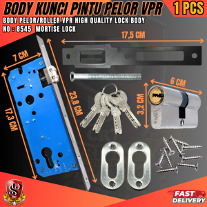 1 Set Body Kunci Pelor / Bodi Kunci Roller VPR 8545 Mortise Lock Stainless Steel 4 Anak Kunci / Bodi Kunci Pintu Kupu Tarung 2 Daun Ganda
