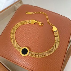 AE Titanium steel with gold plating B Black and white mother-of-pearl sweater chain long Roman numeral round pendant necklace womens light luxury simple accessory