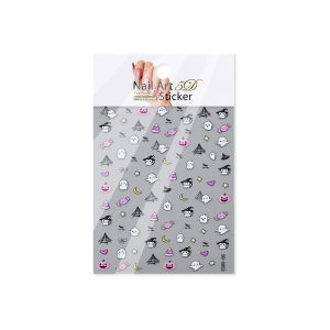 1Pc Waterproof 5D Holiday Nail Stickers Sweet Pink Ghost Witch Cat Pumpkin Stereo Embossed Transparent Base Manicure Sticker h260819