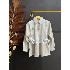 Blus Katun Linen Salur Jumbo Plus Size Gaya Korea dengan Kerah Bulat dan Lengan Panjang