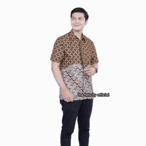 felicitybatik - Atasan Blouse Kemeja Batik Couple Wanita dan Pria Berkerah [ latte ]
