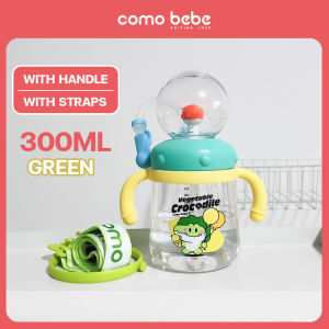 COMO BEBE ขวดน้ำเด็กหัดดื่ม 300ml มีด้ามจับ สายสะพาย ปลาวาฬพ่นน้ำ Tritan BPA Free Whale Spray Cup