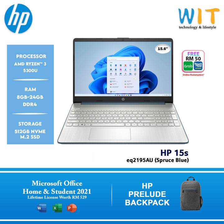 Hp Laptop 15s Eq2195au Amd Ryzen 3 5300u 8gb 24gb Ram 512gb Ssd 156 Fhd Ms Office Win 11 8449