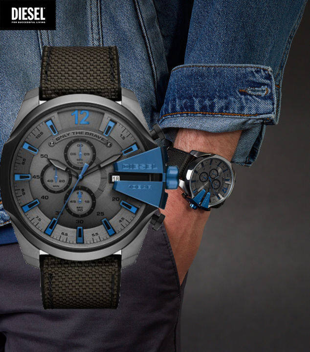 Real Photo Original Diesel Mega Chief Chronographs Dark Grey Blue Dial Nylon Watch DZ4500 Jam Tangan Lelaki Lazada