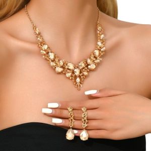 NBANLIKE Crystal Bridal Necklaces Earrings Exquisite Shining Necklace Earrings Set Fashion Elegant Rhinestone Jewelry Set Women