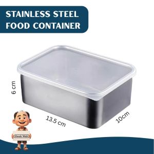 Stainless Steel Food Container with Lid – 13.3 x 10 x 6cm – Lunch Box / Storage Box – Induction Friendly