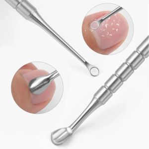 WENKEN Thép không gỉ Dụng cụ đẩy và loại bỏ lớp biểu bì Xử lý sơ bộ Hai đầu Que làm móng tay Chuyên nghiệp Tẩ bào chết Dụng cụ đẩy da chết ở móng tay Salon làm móng nghệ thuật