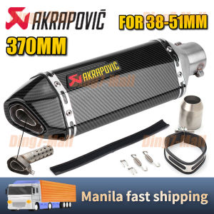 Universal 38mm-51mm AKRAPOVIC Motorcycle Exhaust Pipe Carbon Fiber Type Muffler Canister Pipe Tailpipe 370mm Length Include Silencer for Honda