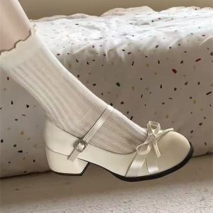 Free Shipping White WomenS Shoes 2026 New Spring Collection Versatile Bow-Knot Shallow-Toe Flats Preppy Style Small Leather Shoes
