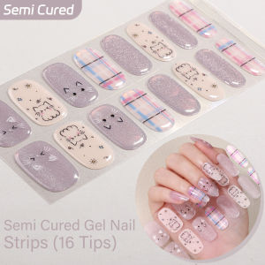 Kawaii Doodles & Wild Leopard Collection-Semi-cured Gel Nail Strips 16Tips | Requires UV Lamp Perfect Salon Gel Manicure at Home