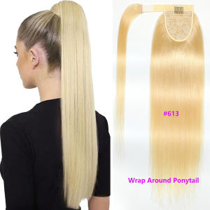 HUMAN HAIR Real Hair Wig Velcro Ponytail WRAP PONYTAIL Natural Black