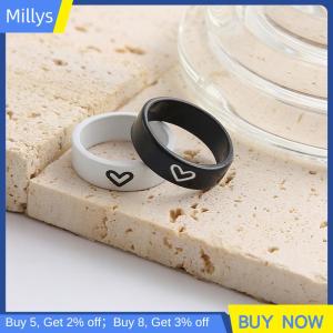 Millys ชุดแหวนคู่สีดำและสีขาวแหวนนิ้วมือน่ารักง่ายสำหรับผู้หญิงเครื่องประดับแฟชั่น