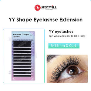 SUNYWILL 12 Rows YY Shape Grafting Eyelashes 0.07 Thick YY W Eyelashes Extension Faux Mink Eyelash 8-15mm DIY Eyelashes