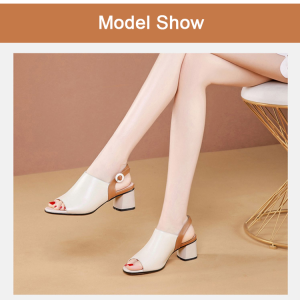 Soft Leather Color Block Sandals Flat Heel High Heel French Style Spring New Small Fragrance Wind Womens mid Heel Shoes