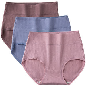 3Pcs Plus Size Underwear Mid-high Waist Cotton Panties Women Soft Briefs Female Lingerie M-3XL