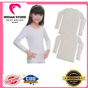 Kaos manset anak Perempuan Usia 3-15 Th Warna Putih Polos lengan panjang Dalaman Muslim Hijab Baju Manset Olah Raga Adem Nyaman Dipakai