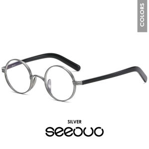 Seeouo Frame Kacamata Plano Lensa Style Bulat Titanium Light Frame Comfortable Premium Model Pria Wanita Fashionable Bisa Minus Antiradiasi Blueray Photocromic 101