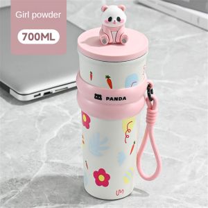 RuiMing 🔥 หุ้นท้องถิ่น 🔥 700ml ใหม่น่ารักเชอร์รี่แพนดาถ้วยฟางถ้วยรถความงามสูงถ้วยน้ำความจุขนาดใหญ่