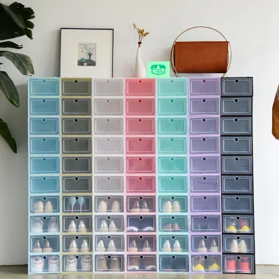 【Fans tone】6Pcs Large Transparent Foldable Storage Box Plastic Shoes Box Stackable Storage Organizer