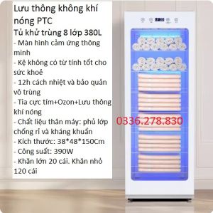 Máy sấy khăn máy tiệt trùng khăn 380L. Công suất 390W 8 ngăn. Bảo hành 12 tháng