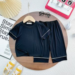 KIM118 Bộ lửng thun lạnh trơn phối viền (10-26kg) Minky Mom vải mềm mịn mát cho bé trai bé gái