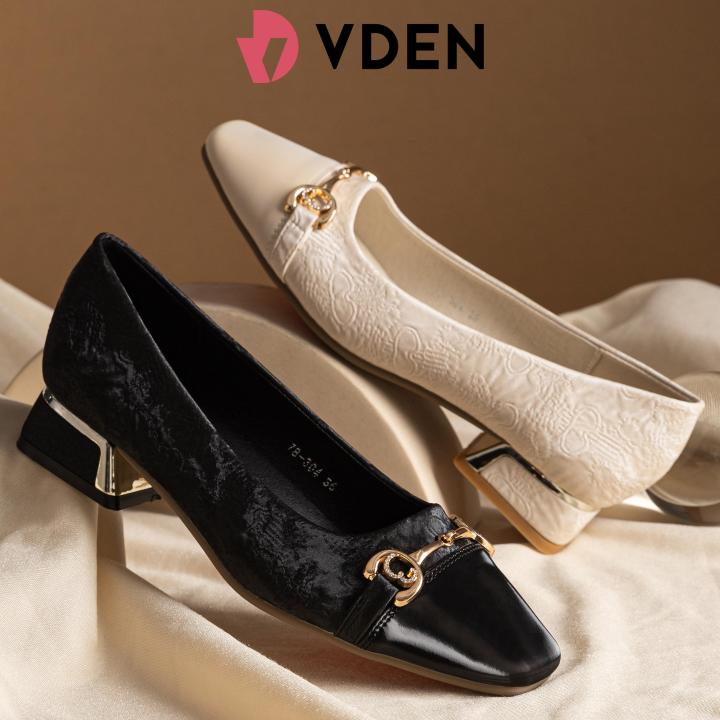 VDEN Leather Buckle Mid Heel Shoes for Women Old Money