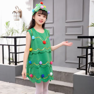 Christmas Tree Cosplay Costumes For Kids Girls Adult Carnival Party Santa Claus Female Elfbaby Dress With Hat sock Gift