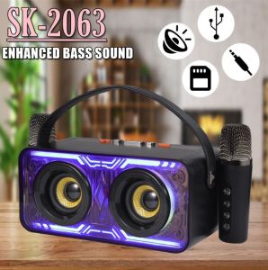 QIXI SK-2063 RGB Ergonomic Design High Quality Sound V5.0 with 2 Wireless Microphone Bluetooth Karaoke Speaker