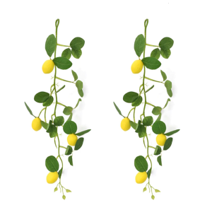Set of 2 Realistic Lemon Tree Branches with Green Leaves Yellow Faux Charm for Wedding and Office Decoration