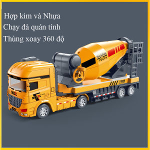 Đồ chơi xe đầu kéo xe trộn bê tông bằng hợp kim và nhựa thùng xoay 360 độ kích thước cực lớn chạy đà