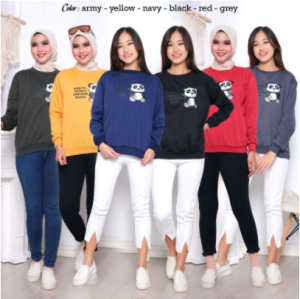 Joy Sana Sweater Wanita Aesthetic Sweater Wanita Korea Bahan Fleece Drawing Panda