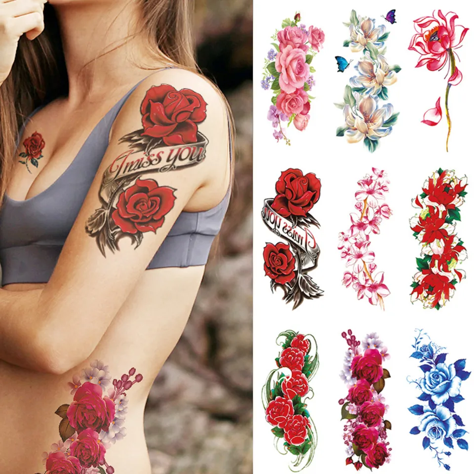 Bán COMBO 20 hình xăm dán tattoo mini cực cute, lông vũ, chữ nghệ thuật,  hoa hồng xanh, hoa hồng, cỏ 4 lá, nhịp tim, vương niện, chuông gió, đôi  môi... chỉ