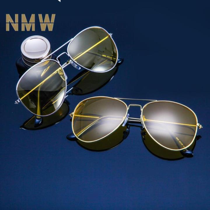 NMW Yellow Lens Night Vision Aviator Sunglasses for Men Anti Vertigo  Polarized Shades for Driving Anti UV Metal Pilot Double Girder Vintage  Classic