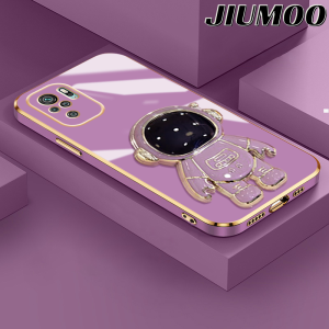 JIUMOO Casing Ponsel untuk Xiaomi Redmi Note 10 4G Note 10s Note 10 Pro Max POCO M5 POCO M5s Case HP pola kartun astronot Casing pelapisan permukaan batas baru silika wadah Kesing penutup Softcase lensa kamera Phone Stands