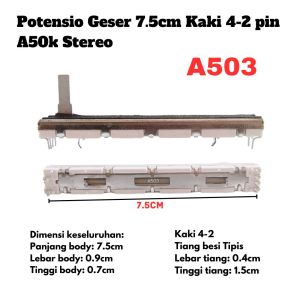 Potensio Geser 7.5cm Kaki 4-2 pin A50k Stereo Slide 7.5 cm Mixer 503