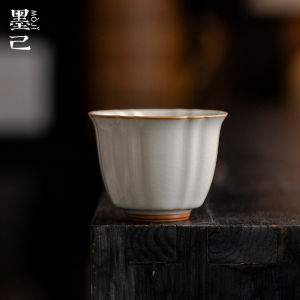 墨己汝窑米黄开片可养主人杯功夫茶具陶瓷家用单杯喝茶品茗杯茶杯